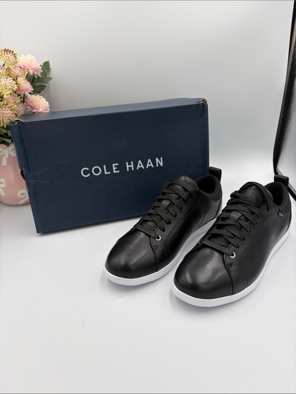 Cole Haan Black Leather Sneakers with White Sole